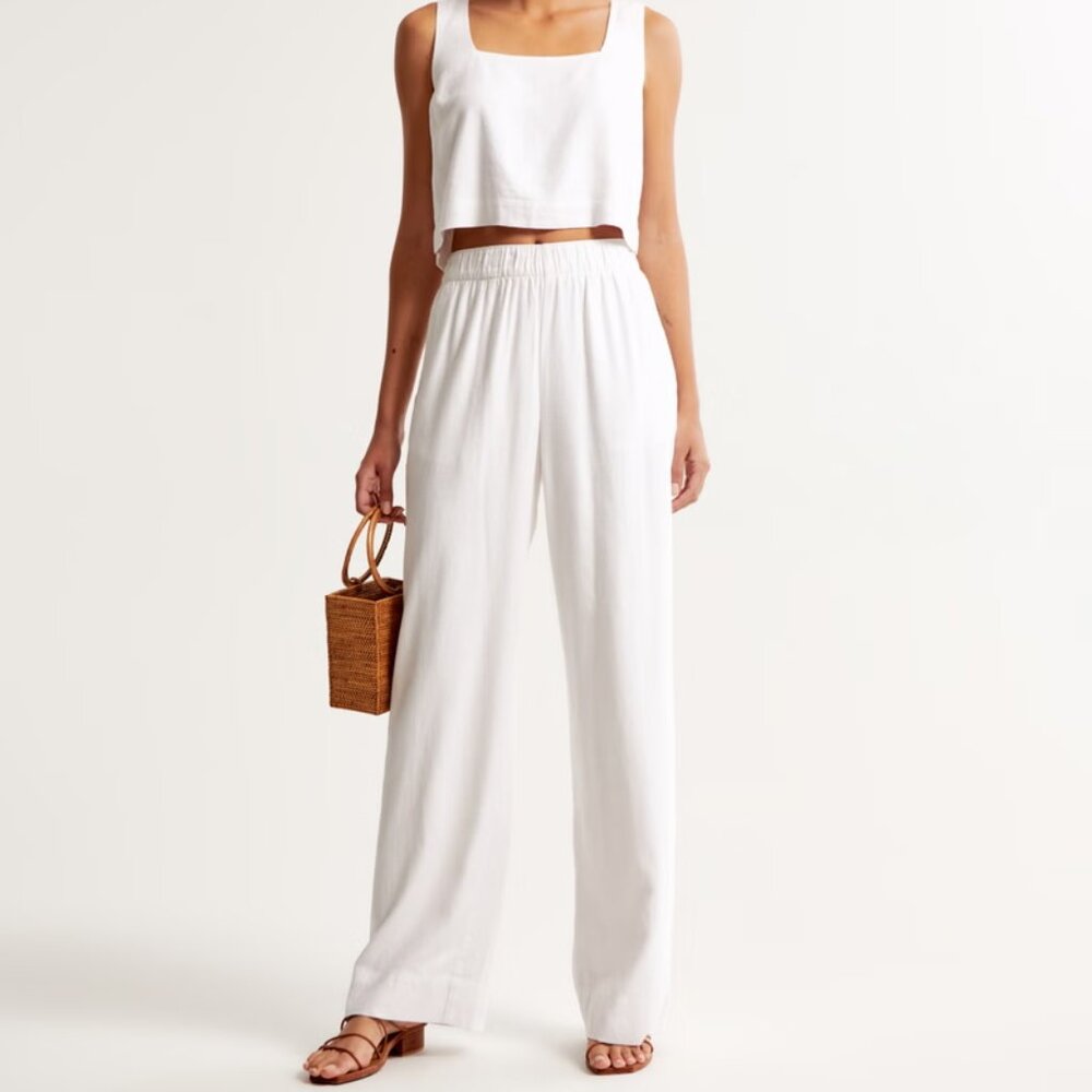 Abercrombie  Linen-Blend Pull-On Pant - White - XS